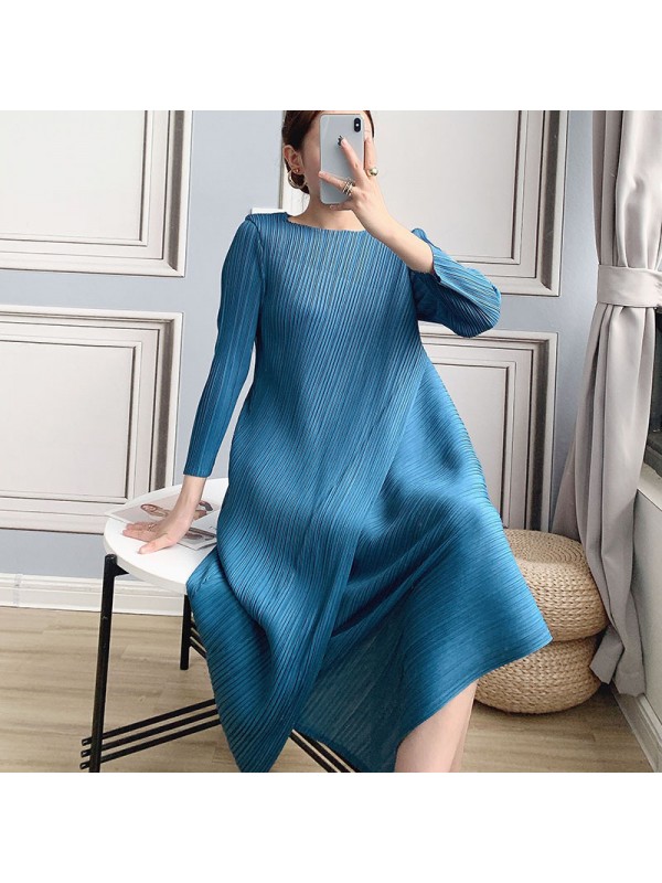 Sanzhai Pleated Dress Long Irregular Long Dress New Spring And Autumn Style Fashionable Long Sleeve Pleated Dress Dress