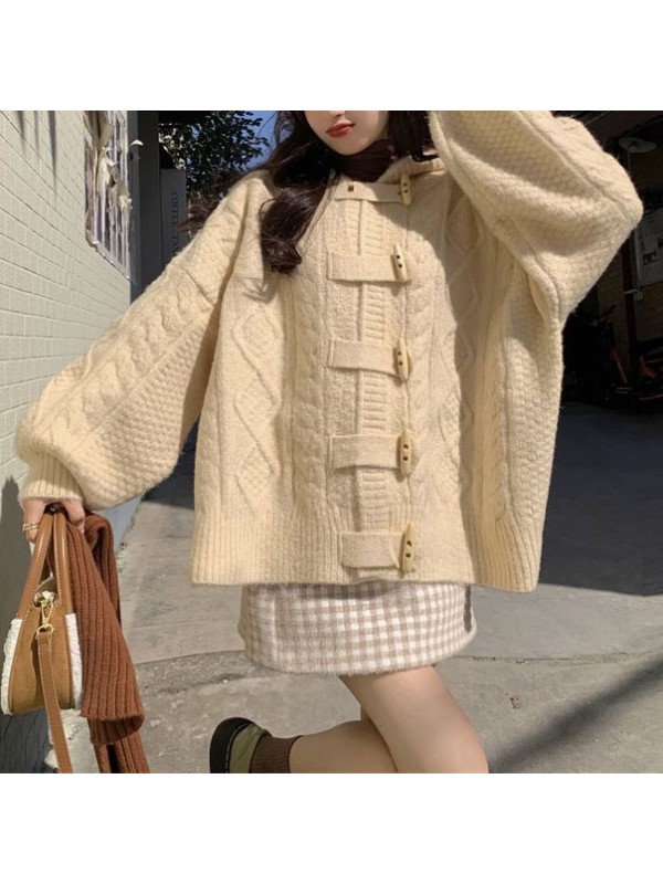 Autumn And Winter New Lazy Style Hooded Sweater Cardigan Women's Soft Glutinous Soft Sweet Lovely Lazy Loose Knitted Coat