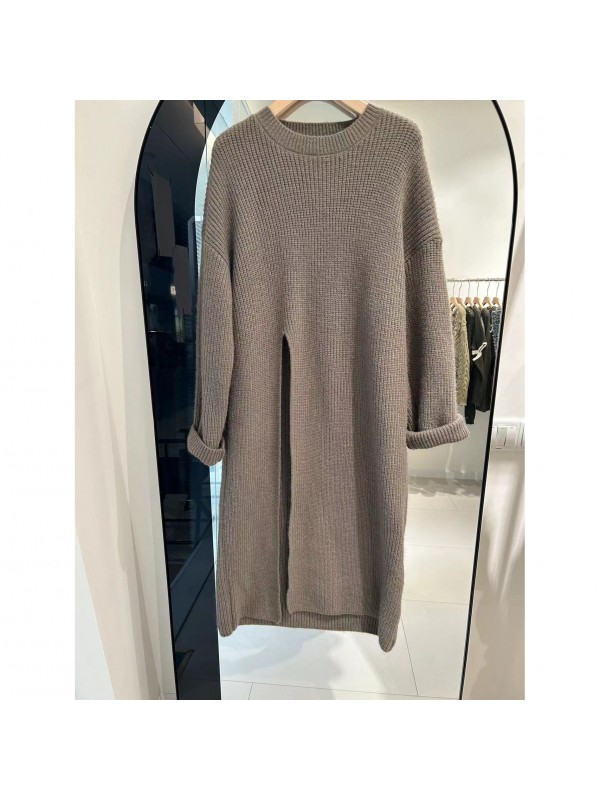 Korean Version Lazy Style Loose Knit Dress For Women In Autumn And Winter, New Side Slit Design, Medium Length Pullover Sweater