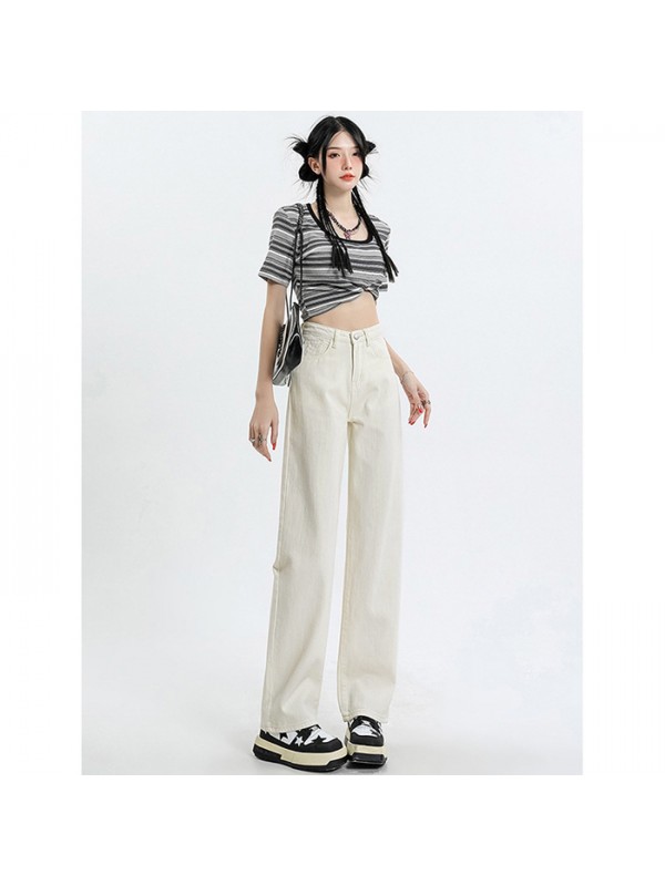 Off White Small Skinny Straight Leg Jeans For Women In Autumn, High Waisted And Slim Wide Leg Pants, Loose And Draped Floor Mop Pants