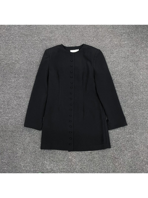 VC Family New Dress Women's 2023 Autumn/Winter OL Style Commuter Casual Single Breasted Long Sleeve Waist Pulling Dress