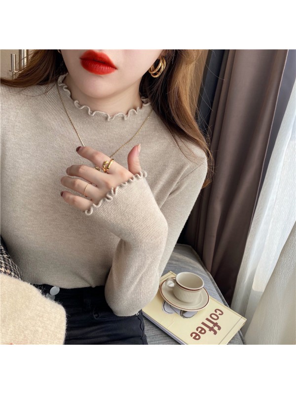 Early Autumn Foreigner Style Underlay Women's 2023 Autumn/Winter New Wood Ear Edge Half High Neck Sweater Knit Top