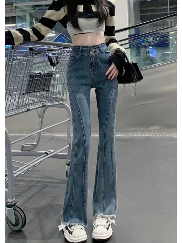 Large Fat Mm Retro American High Waist Flare Pants For Women 2023 Autumn/Winter New Versatile Jeans For Women