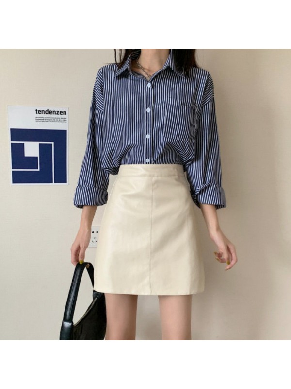 Small Leather Skirt Women's 2023 Autumn Anti Shining Half Skirt Versatile PU Leather Short Skirt High Waist Slim A-Line Skirt Wrapped Hip Skirt