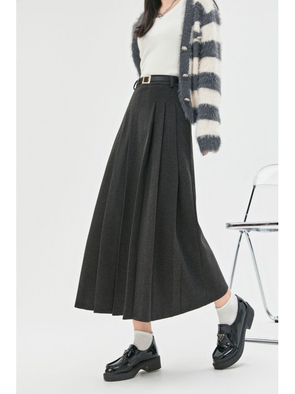 Woolen Half Length Skirt For Women 2023 New Autumn And Winter High-End Small Figure Pleated Long Skirt High Waist Mid Length A-Line Umbrella Skirt