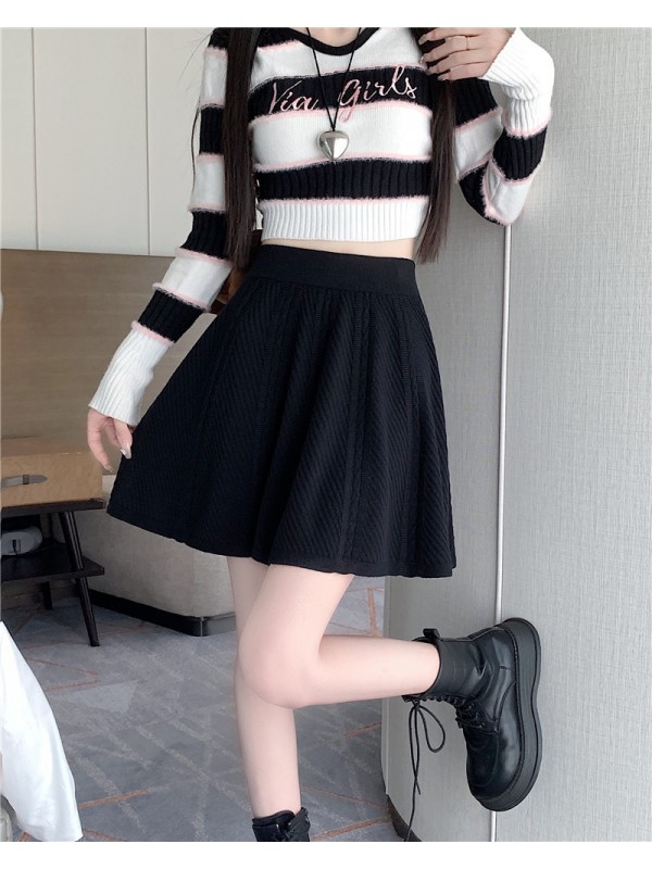 High Waist Covering Crotch Showing Thin A-Line Umbrella Skirt Women's 2023 Autumn/Winter Short Skirt Medium Long Skirt Temperament Versatile Knitted Half Skirt