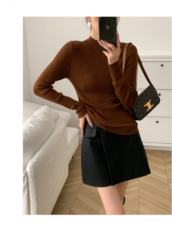 (Soft Glutinous Warm Base Shirt) 16 Needle 60 Thread Count Wool Blended Yarn High Elastic Autumn And Winter Versatile BI Spare Knit Shirt