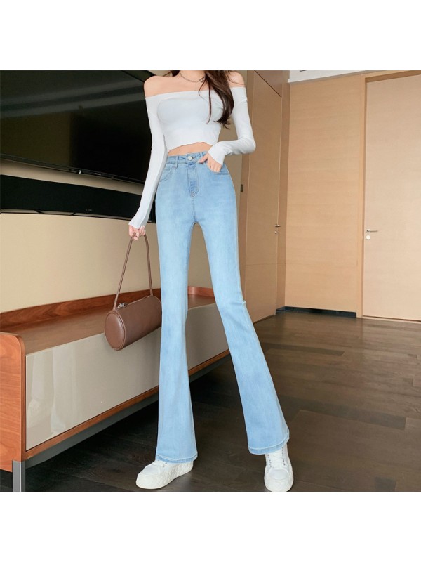 Plush And Thick Flared Jeans For Women's Autumn And Winter New High Waisted Elastic Tight, Slimming And Warm, Slightly Flared Floor Long Pants