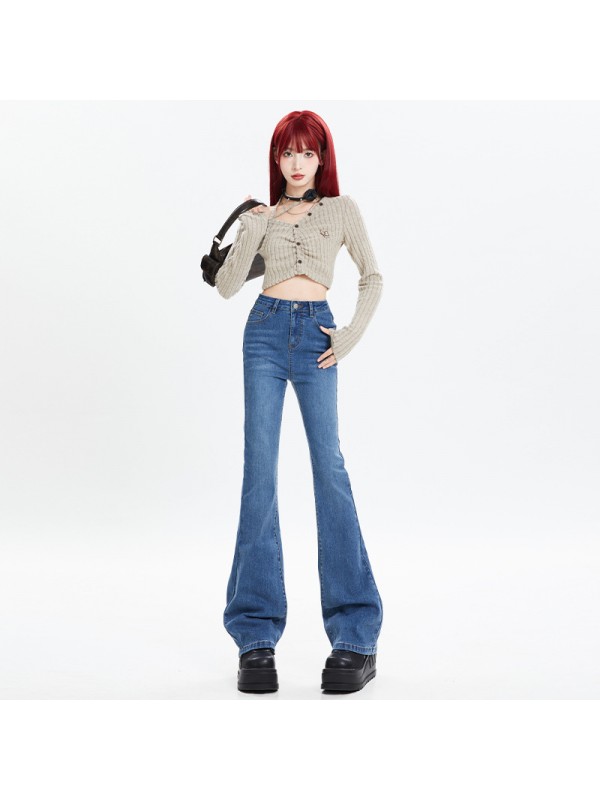 Black Plush High Waisted Elastic Micro Flared Jeans For Women In Autumn And Winter 2023, New Slim Fitting And Slim Flared Long Pants