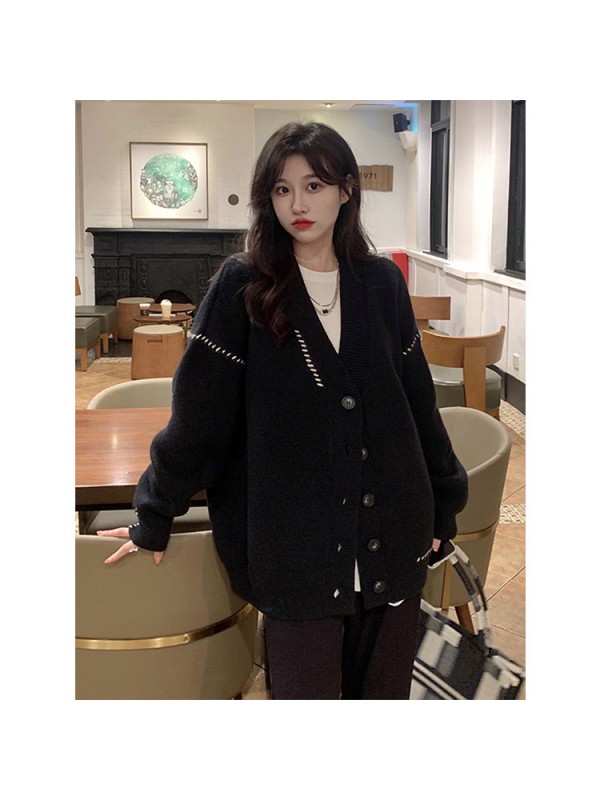 Lazy Style Sweater Cardigan Jacket Women's Autumn And Winter 2023 New Gentle Style Niche Mid Length Top Knit