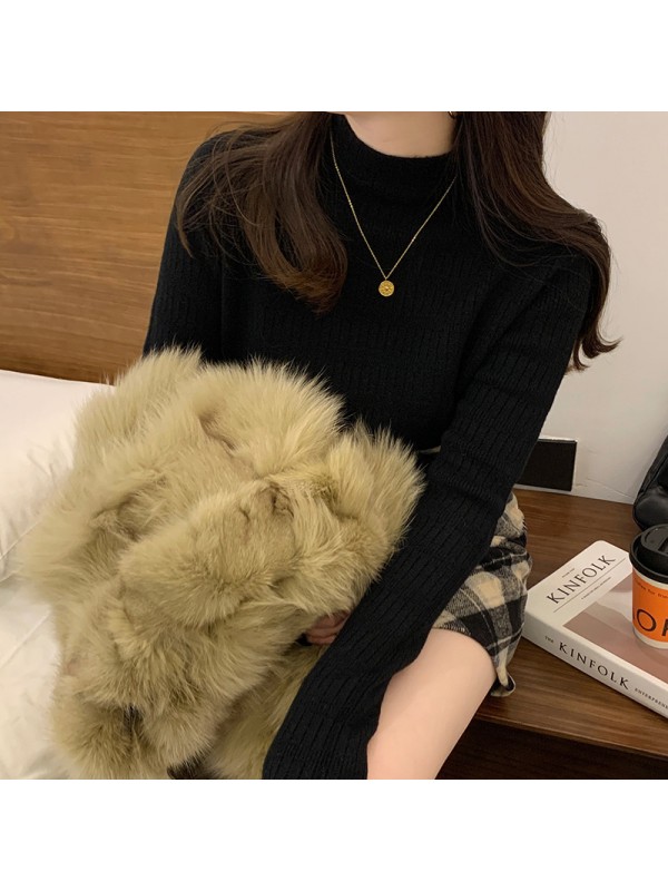 Autumn And Winter Plush Sweater Women's Underlay Half High Collar Thickened Warm Inner Layer White Knitted One Piece Mink Fleece Top