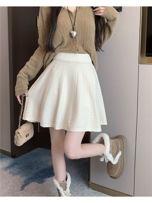 High Waist Covering Crotch Showing Thin A-Line Umbrella Skirt Women's 2023 Autumn/Winter Short Skirt Medium Long Skirt Temperament Versatile Knitted Half Skirt