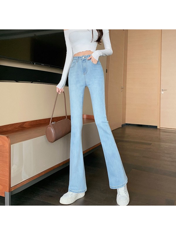 Velvet Denim Women's Horseshoe Micro Flared Pants Autumn And Winter 2023 New High Waisted Elastic Wide Leg Black Slimming