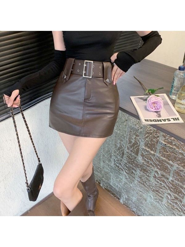 Spicy Girl Short Skirt A-Line Wrapped Hip Skirt For Women 2023 Autumn/Winter New Design Sense High Waist Slim PU Leather Skirt Half Length Skirt