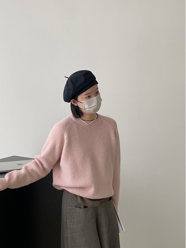 Jiangzuo Xianbai Lazy Style Simple Korean Pullover Yuanbao Needle Round Neck Knitted Sweater For Women 2023 Autumn/Winter 7805