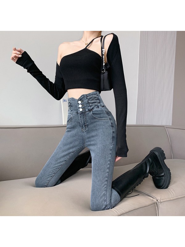 High Waisted And Small Legged Jeans For Women In Autumn And Winter 2023, Plush New Elastic Slim Fitting Pencil Long Pants