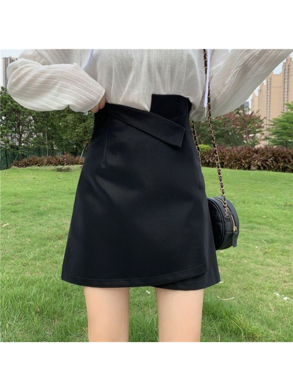 Autumn And Winter New High Waist Slim PU Women's Design Sense Irregular Skirt Retro Red Short Skirt Trend