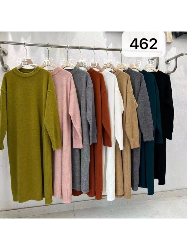 2023 Autumn/Winter New Slouchy Loose Mid Length Split Knitted Dress Fashion Simple Over Knee Woolen Dress