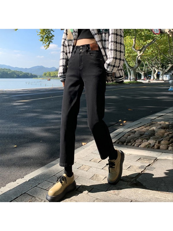 Loose Fitting Straight Denim Jeans, The Popular 2023 Women's New Slim Autumn And Winter High Waisted Black Short Smoke Pipe Pants