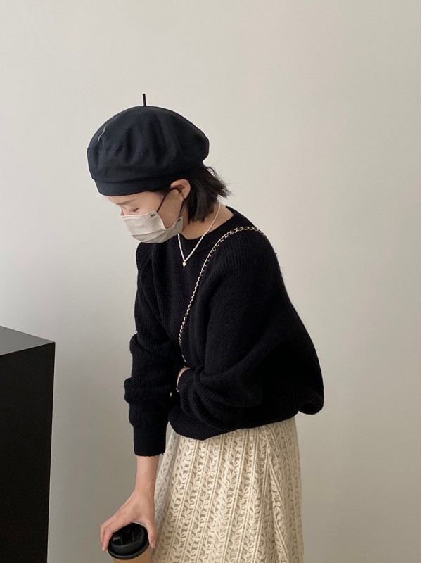 Jiangzuo Xianbai Lazy Style Simple Korean Pullover Yuanbao Needle Round Neck Knitted Sweater For Women 2023 Autumn/Winter 7805