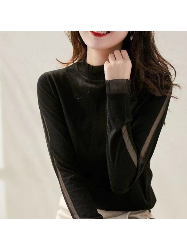 Beautiful And Gentle! Eugenia Auricular Edge 2023 Knitted Shirt For Women Outerwear Autumn Mesh Collar Overlay Bottom Top