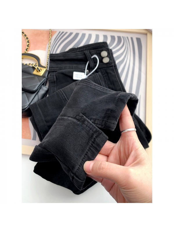 Pear Shaped Body Pants For Women In Early Autumn, New Large, High Waisted, Slim, And Small Foot Black Straight Tube Fashionable Jeans