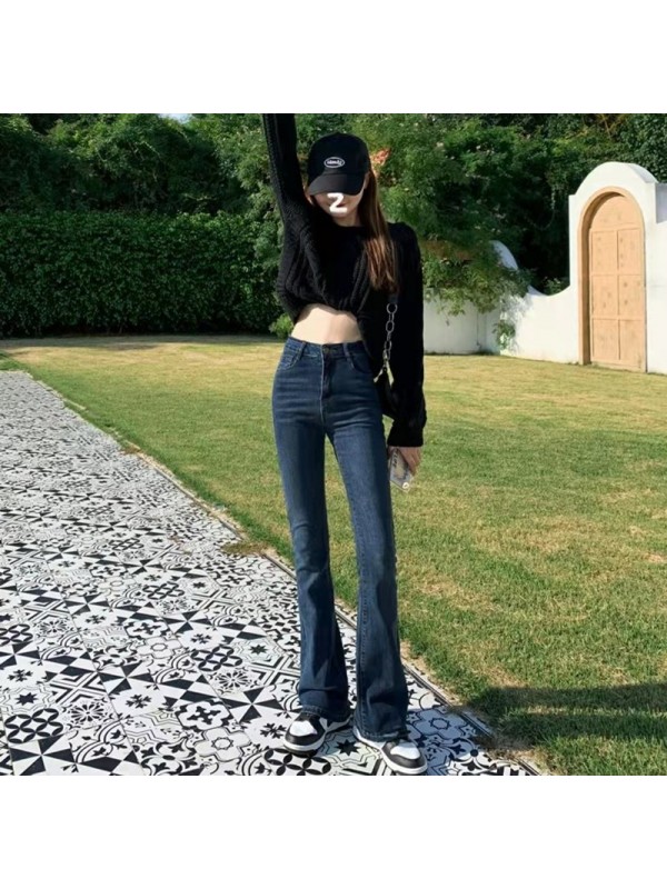 Velvet Denim Women's Horseshoe Micro Flared Pants Autumn And Winter 2023 New High Waisted Elastic Wide Leg Black Slimming