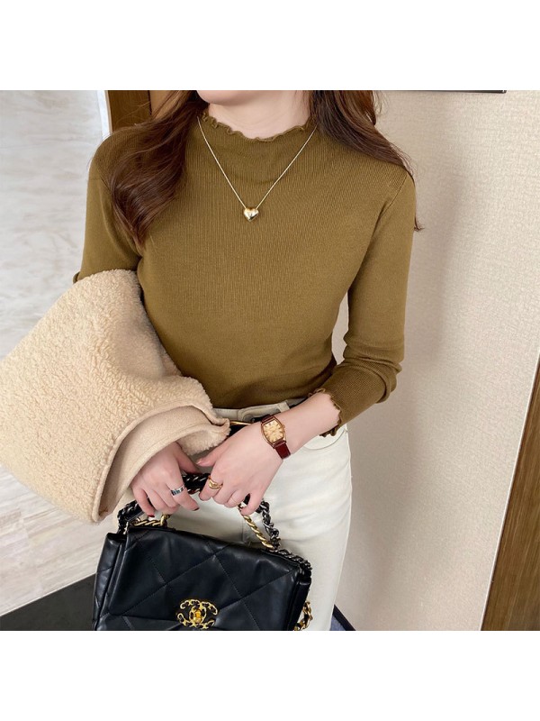 Early Autumn Foreigner Style Underlay Women's 2023 Autumn/Winter New Wood Ear Edge Half High Neck Sweater Knit Top