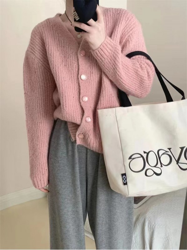 Autumn And Winter New Gentle Style Colorful Dots Versatile Knitted Cardigan Women's Loose Temperament Thick V-Neck Flower Thread Sweater Coat