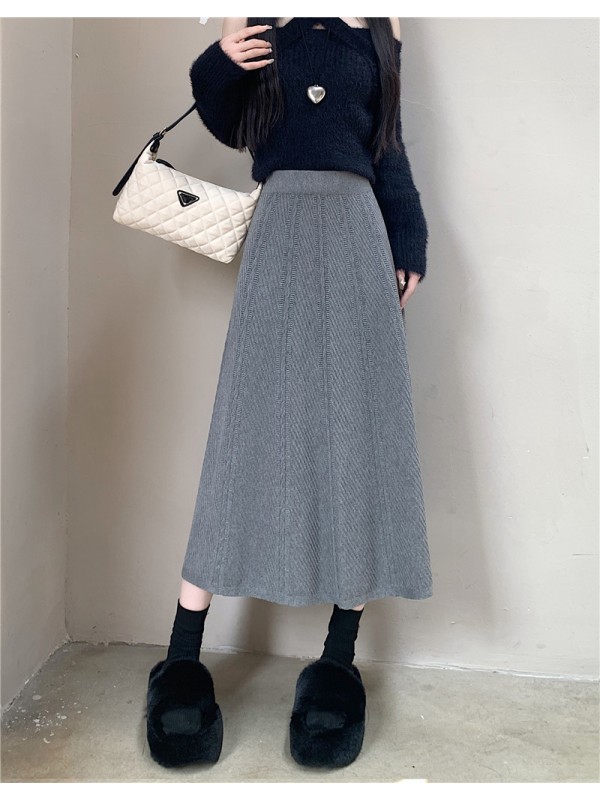 High Waist Covering Crotch Showing Thin A-Line Umbrella Skirt Women's 2023 Autumn/Winter Short Skirt Medium Long Skirt Temperament Versatile Knitted Half Skirt