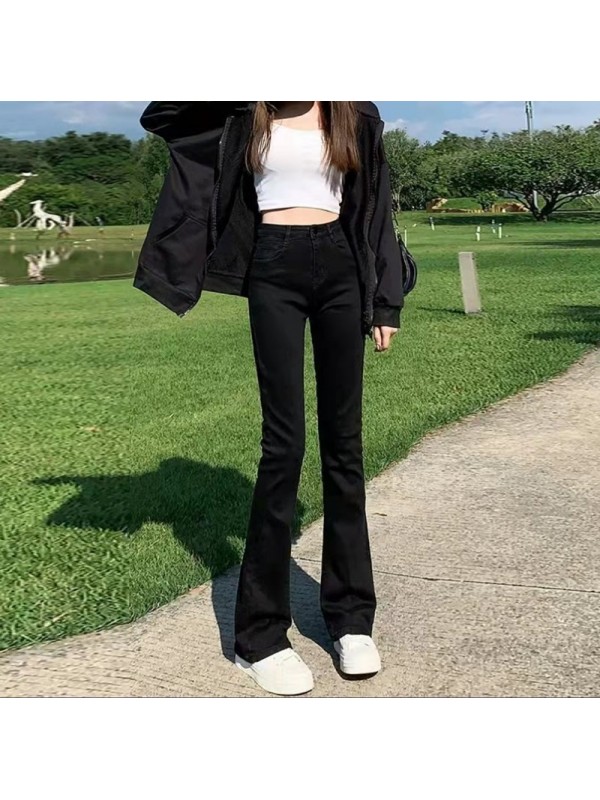 Velvet Denim Women's Horseshoe Micro Flared Pants Autumn And Winter 2023 New High Waisted Elastic Wide Leg Black Slimming