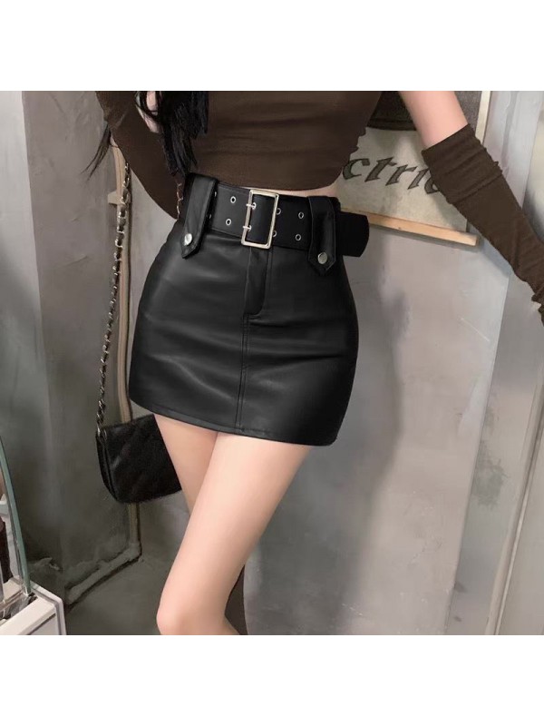 Spicy Girl Short Skirt A-Line Wrapped Hip Skirt For Women 2023 Autumn/Winter New Design Sense High Waist Slim PU Leather Skirt Half Length Skirt