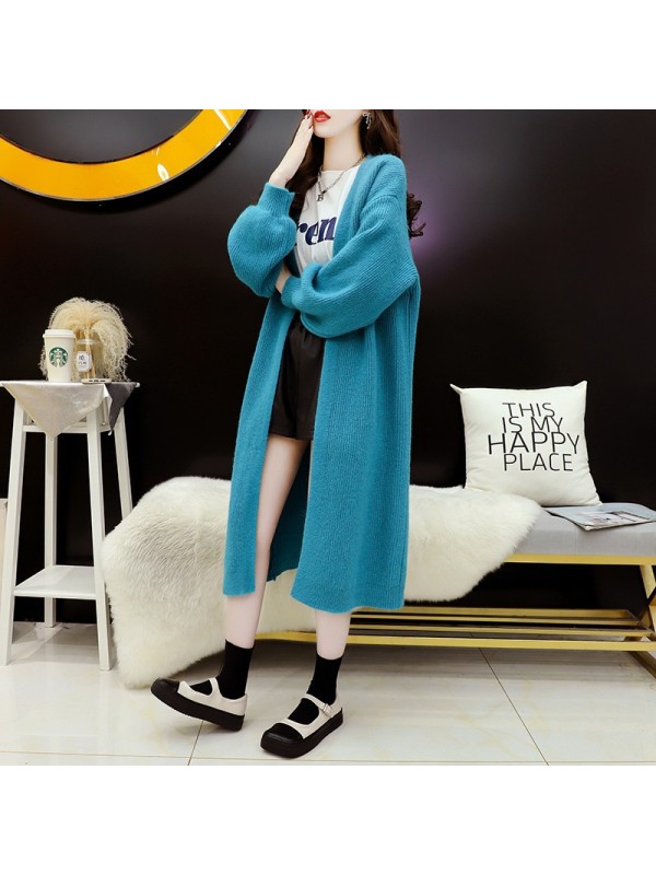 Lazy Style Mid Length Sweater Coat Women's Cardigan Autumn 2023 New Korean Loose Solid Color Versatile Knit