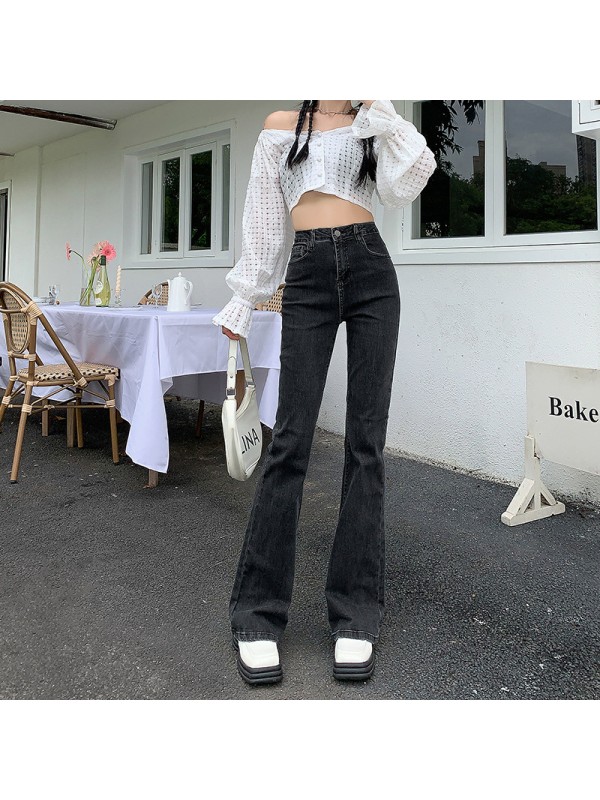 Plush And Thick Flared Jeans For Women's Autumn And Winter New High Waisted Elastic Tight, Slimming And Warm, Slightly Flared Floor Long Pants