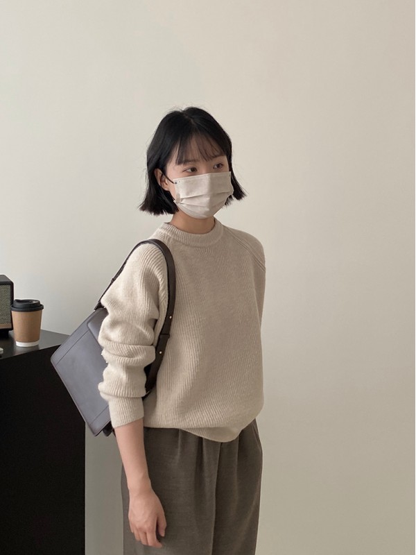 Jiangzuo Xianbai Lazy Style Simple Korean Pullover Yuanbao Needle Round Neck Knitted Sweater For Women 2023 Autumn/Winter 7805