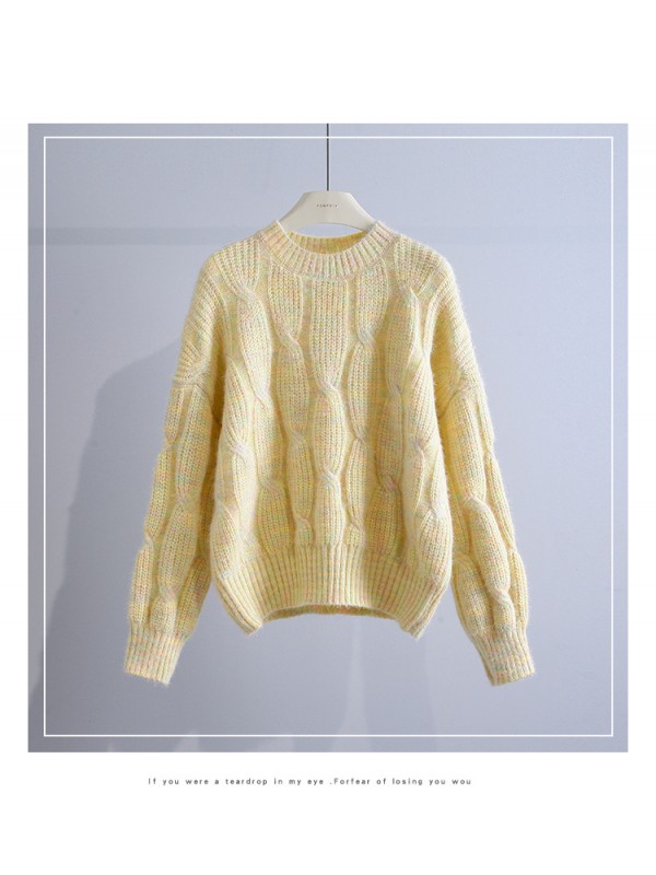 Gentle Style Round Neck Fried Dough Twists Sweater For Women In Autumn And Winter 2023, New Korean Style Loose Outer Wear Lazy Style Pullover Sweater