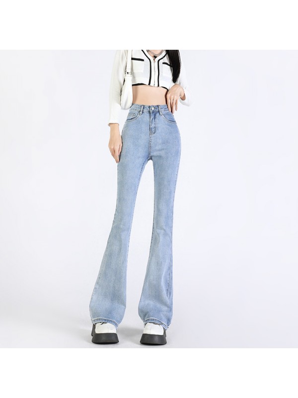 Black Plush High Waisted Elastic Micro Flared Jeans For Women In Autumn And Winter 2023, New Slim Fitting And Slim Flared Long Pants