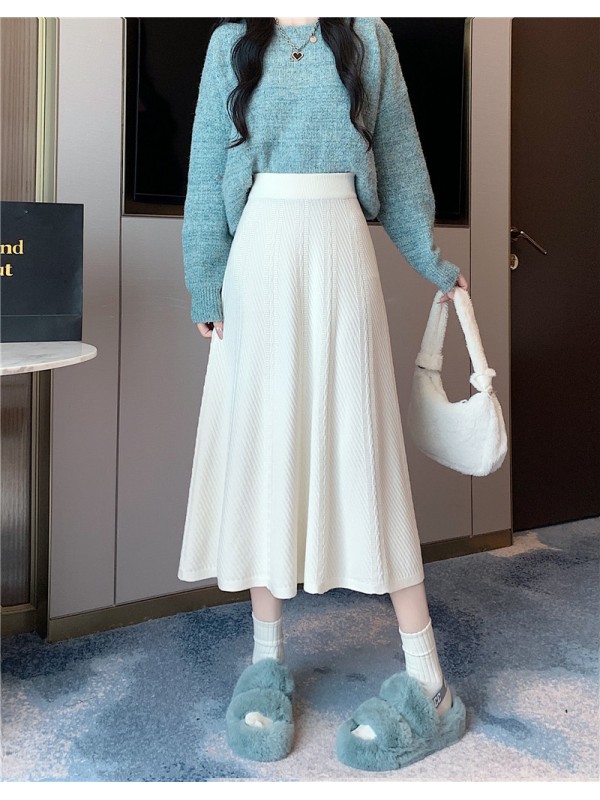 High Waist Covering Crotch Showing Thin A-Line Umbrella Skirt Women's 2023 Autumn/Winter Short Skirt Medium Long Skirt Temperament Versatile Knitted Half Skirt