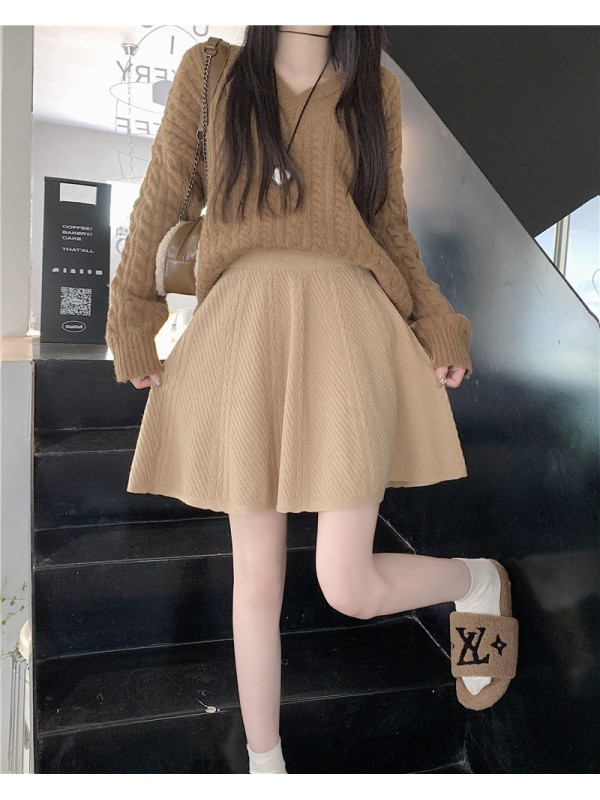 High Waist Covering Crotch Showing Thin A-Line Umbrella Skirt Women's 2023 Autumn/Winter Short Skirt Medium Long Skirt Temperament Versatile Knitted Half Skirt