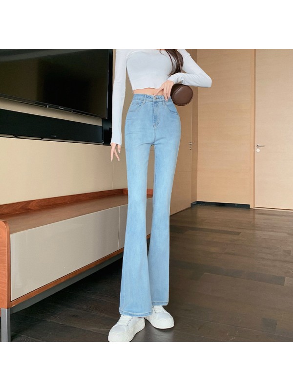 Velvet Denim Women's Horseshoe Micro Flared Pants Autumn And Winter 2023 New High Waisted Elastic Wide Leg Black Slimming