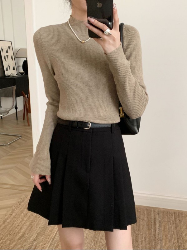 (Soft Glutinous Warm Base Shirt) 16 Needle 60 Thread Count Wool Blended Yarn High Elastic Autumn And Winter Versatile BI Spare Knit Shirt