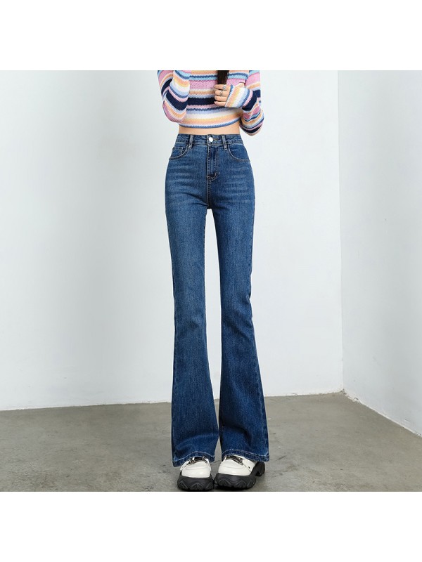 Velvet Denim Women's Horseshoe Micro Flared Pants Autumn And Winter 2023 New High Waisted Elastic Wide Leg Black Slimming