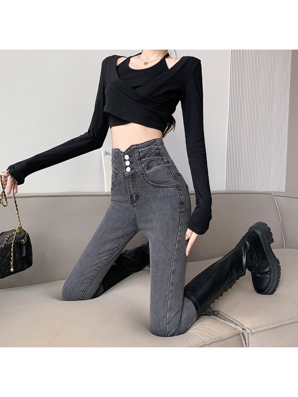 High Waisted And Small Legged Jeans For Women In Autumn And Winter 2023, Plush New Elastic Slim Fitting Pencil Long Pants