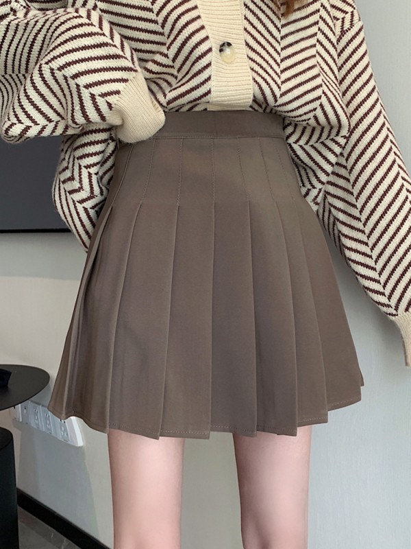 Autumn And Winter 202 Versatile Coffee Color A-Line Short Skirt Women's High Waist Wrapped Hip Skirt Small And Slim Pleated Half Skirt