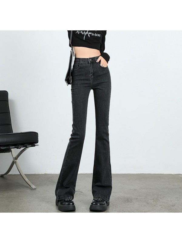 Velvet Denim Women's Horseshoe Micro Flared Pants Autumn And Winter 2023 New High Waisted Elastic Wide Leg Black Slimming