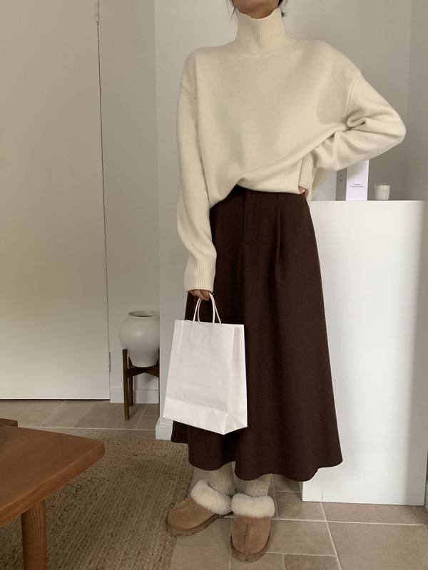 MMC Woolen Half Length Skirt For Women In Autumn And Winter, New Umbrella Skirt, Fluffy Skirt, Medium Length Wool, High Waist, Slim A-Line Skirt