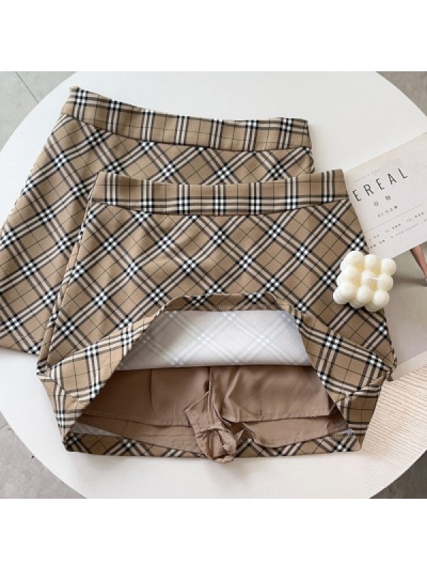 Callmeear//Caramel Waffle Retro Plaid Halfskirt Women's Autumn High Waist Tight A-Line Short Skirt