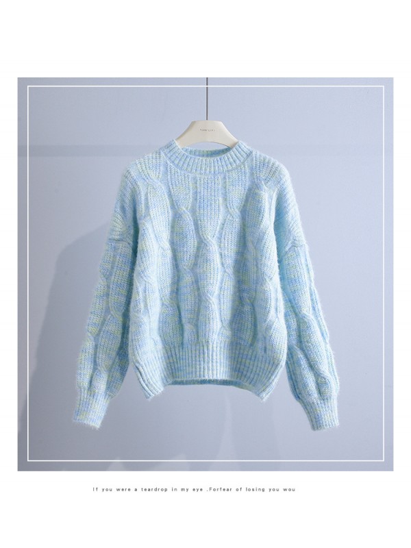 Gentle Style Round Neck Fried Dough Twists Sweater For Women In Autumn And Winter 2023, New Korean Style Loose Outer Wear Lazy Style Pullover Sweater