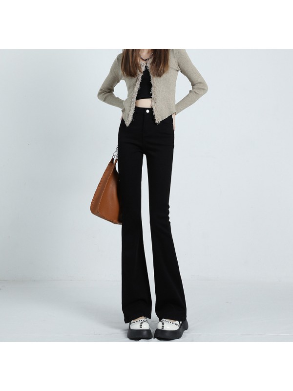 Black Micro Flared Jeans For Women In Summer, Small Stature, High Waist, Flared Pants, Slim Fit, And High Retro Horseshoe Pants